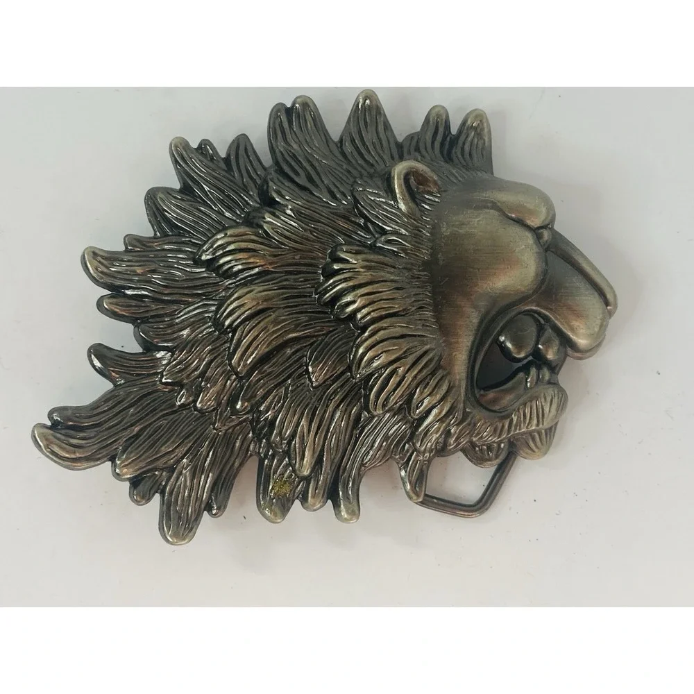 Figural Cut Out Lion Head Animal Growling Unique‎ Belt Buckle Vintage